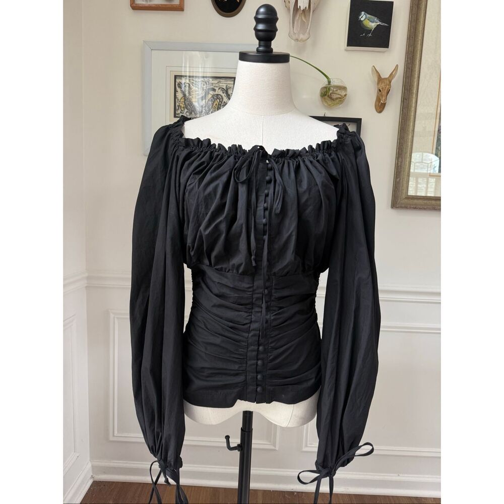Rye Black Goth Whimsigoth Cottagecore Peasant Blouse Cotton M